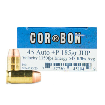 45 ACP +P Ammo - Corbon Self-Defense 185gr JHP - 20 Rounds