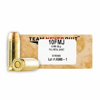 10mm Auto Ammo - Team Never Quit  180gr FMJ - 50 Rounds