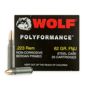 Cheap Wolf WPA Polyformance Ammo 223 Rem Ammunition 62 grain full metal jacket - 20 Rounds