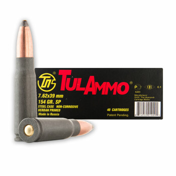 Cheap 7.62x39 Ammo For Sale - 154 Grain SP - Ammunition in Stock by Tula Cartridge Works - 40 Rounds