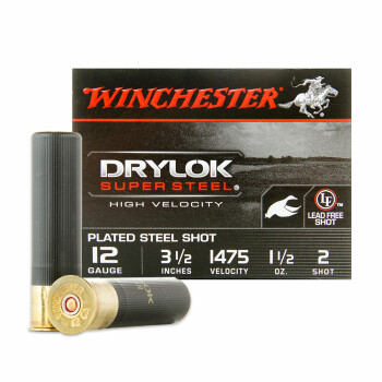 Premium 12 Gauge Waterfowl Ammo - Winchester Drylok Super Steel 3-1/2"  1-1/2 oz #2 Steel Shot - 25 Rounds
