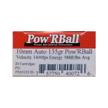 10mm Auto Ammo - Corbon Powrball 135gr HP - 20 Rounds