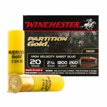 20 Gauge Ammo - Winchester Partition Gold 2-3/4" 260gr Sabot Slug - 5 Rounds