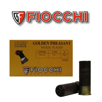 Bulk 12 ga 2-3/4" Golden Pheasant Fiocchi Shells For Sale - 2-3/4" Nickel Plated Lead #6 Loads by Fiocchi Golden Pheasant - 250 Rounds
