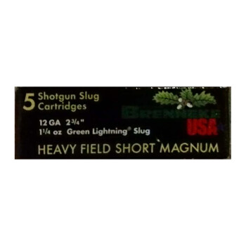 Premium 12 Gauge Ammo For Sale - 2-3/4" 1-1/4 oz. Slug Ammunition in Stock by Brenneke Green Lightning - 5 Rounds