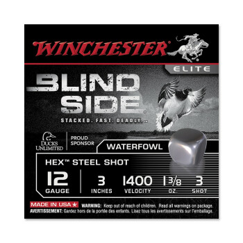 Premium 12 Gauge Ammo - Winchester Blind Side Elite Waterfowl 3" #3 Hex Steel Shot - 25 Rounds