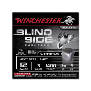  Premium 12 Gauge Ammo - Winchester Blind Side Elite Waterfowl 3" #5 Hex Steel Shot - 25 Rounds