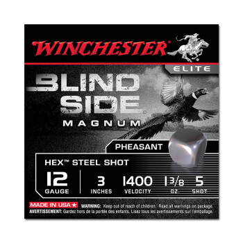 Premium 12 Gauge Ammo - Winchester Blind Side Elite Pheasant 3" #5 Hex Steel Shot - 25 Rounds