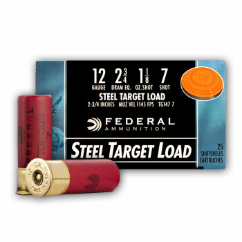12 Gauge Ammo - 2-3/4" Steel Shot Target shells - 1-1/8 oz - #7 - Federal Top Gun - 25 Rounds