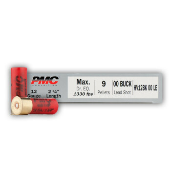 LE 12 ga Ammo For Sale - 2-3/4" 00 Buck High Velocity 9 Pellet Ammunition by PMC - 5 Rounds