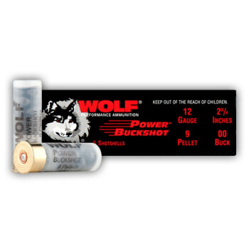 Cheap 12 Gauge Ammo For Sale - 2-3/4" 9 Pellets 00 Buck Ammunition in Stock by Wolf - 5 Rounds