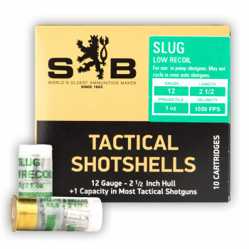 Cheap 12 Gauge Ammo For Sale - 2-1/2" 1 oz. Slug Ammunition in Stock by Sellier & Bellot Tactical - 10 Rounds
