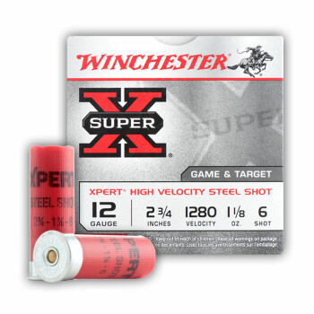 Bulk 12 Gauge Ammo - 2-3/4" Steel Shot Game Shot Shells - 1-1/8 oz - #6 - Winchester Super-X - 250 Rounds