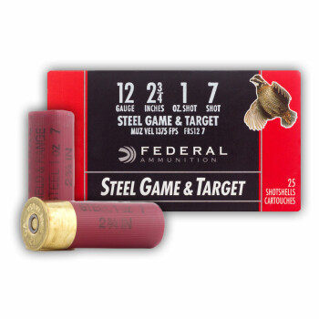 Cheap 12 Gauge Ammo - 2-3/4" Steel Shot Target shells - 1 oz - #7 - Federal Game and Target - 25 Rounds