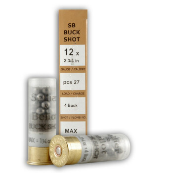 Bulk 12 ga Ammo For Sale - 2-3/4" #4 Buck 27 Pellet Ammunition by Sellier & Bellot - 250 Rounds