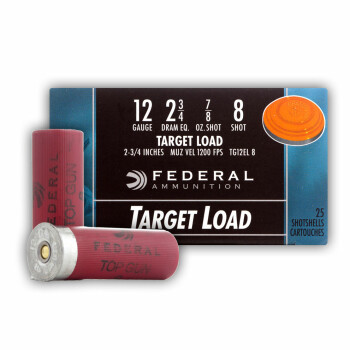 Cheap 12 Gauge Ammo - 2-3/4" Lead Shot Target shells - 7/8oz - #8 - Federal Top Gun - 25 Rounds