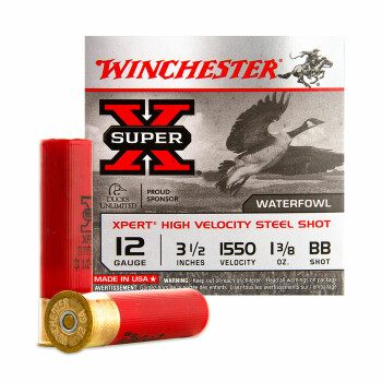 12 Gauge Waterfowl Ammo - Winchester Super-X 3-1/2"  1-3/8 oz #BB Steel Shot - 25 Rounds