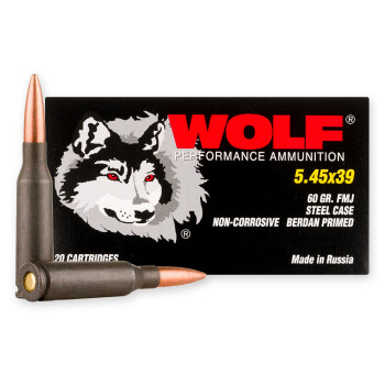 Cheap 5.45x39 Ammo For Sale - 60 Grain FMJ Ammunition in Stock by Wolf PolyFormance - 20 Rounds