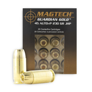 45 ACP +P Ammo For Sale - 230 gr JHP - Magtech Guardian Gold Ammunition In Stock - 20 Rounds