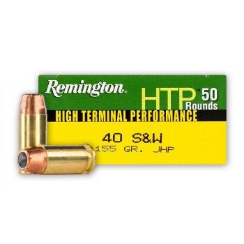 40 S&W Ammo For Sale - 155 gr Jacketed Hollow Point Remington HTP Ammunition In Stock - 50 Rounds