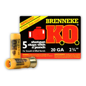 Cheap 20 Gauge Ammo For Sale - 2-3/4" 3/4 oz. Slug Ammunition in Stock by Brenneke KO - 5 Rounds