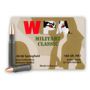 Cheap 30-06 Ammo For Sale - 168 Grain FMJ Ammunition in Stock by WPA Military Classic - 20 Rounds
