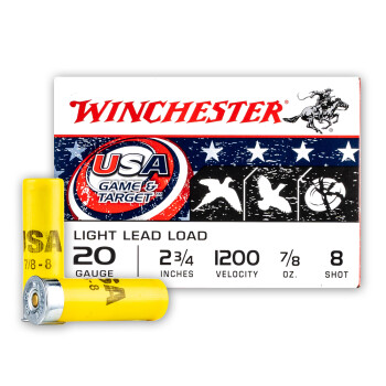 Cheap 20 Gauge Ammo For Sale - 2-3/4" 7/8oz. #8 Shot Ammunition in Stock by Winchester USA Game & Target - 25 Rounds