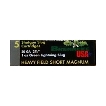 Premium 20Gauge Ammo For Sale - 2-3/4" 1 oz. Slug Ammunition in Stock by Brenneke Green Lightning - 5 Rounds