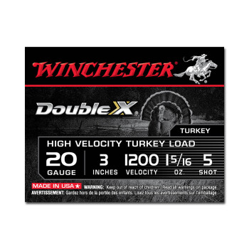 Premium 20 Gauge Ammo For Sale - 3" 1-5/16oz. #5 Shot Ammunition in Stock by Winchester Double-X Turkey -10 Rounds