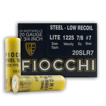 Bulk 20 ga Steel Target Shot Shells For Sale - 2-3/4" 7/8 oz  #7 Steel Shot by by Fiocchi - 250 Rounds