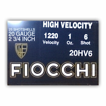 Cheap 20 ga High Velocity Shot Shells For Sale - 2-3/4" 1 oz  #6 Shot by by Fiocchi - 25 Rounds