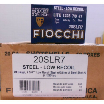 Cheap 20 ga Steel Target Shot Shells For Sale - 2-3/4" 7/8 oz  #7 Steel Shot by by Fiocchi - 25 Rounds