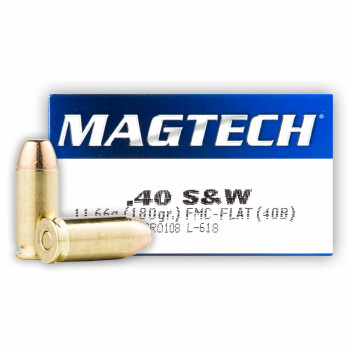 40 S&W Ammo - 180 gr FMJ Flat - Magtech 40 cal Ammunition - 50 Rounds
