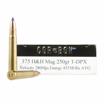 Premium 375 H&H Mag Ammo For Sale - 250 Grain DPX HP Ammunition in Stock by Corbon DPX Hunter - 20 Rounds