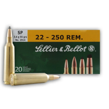 Cheap 22-250 Ammo For Sale - 55 gr SP - Sellier & Bellot Ammo Online - 20 Rounds