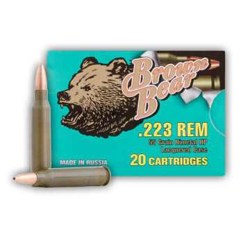 Cheap Brown Bear 223 Rem Ammo For Sale - 55 grain HP Ammunition In Stock - 20 Rounds