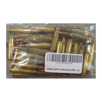 Cheap 223 Rem Ammo For Sale - 55 Grain HP LF Fragmenting Once Fired Brass Ammunition in Stock by DRT - 40 Rounds