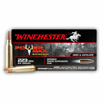 Premium 223 Rem Ammo For Sale - 64 gr Protected Hollow Point Power Max Bonded Ammunition In Stock by Winchester - 20 Rounds