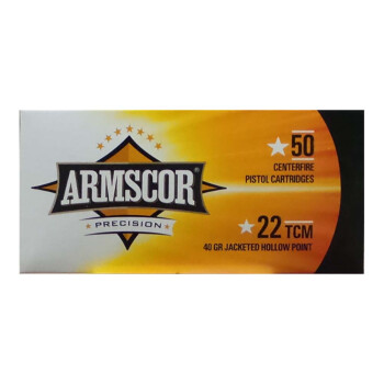 Cheap 22 TCM Ammo For Sale - 40 Grain JHP Ammunition in Stock by Armscor Precision - 50 Rounds