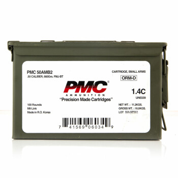 Bulk 50 Cal BMG PMC Ammo For Sale - 660 grain FMJ Ammunition in Ammo Can - 100 Rounds