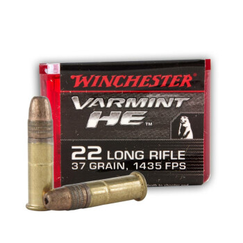 Cheap 22 LR Ammo For Sale - 37 gr Copper Plated Hollow Point Ammunition - Winchester Varmint HE - 50 Rounds