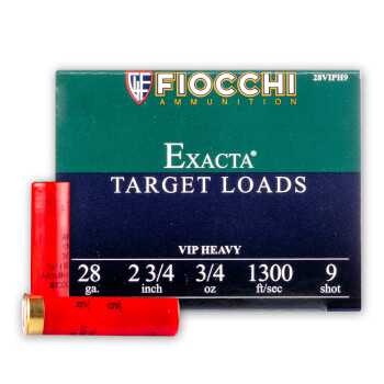 Cheap 28 Gauge Ammo For Sale - 2 3/4" 3/4 oz. #9 Shot Ammunition in Stock by Fiocchi VIP Target - 25 Rounds