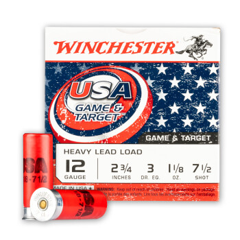 Cheap 12 Gauge Ammo For Sale - 2-3/4" 1-1/8oz. #7.5 Shot Ammunition in Stock by Winchester USA Game & Target - 25 Rounds