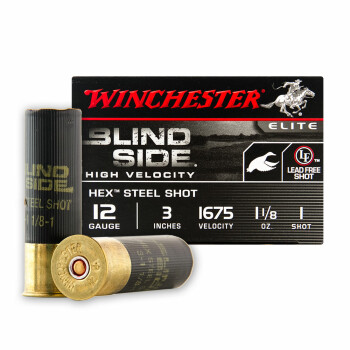 Premium 12 Gauge Ammo - Winchester Blind Side Elite Waterfowl 3" #1 Hex Steel Shot - 25 Rounds