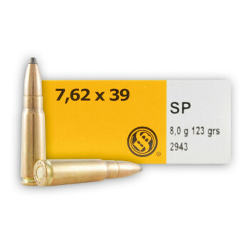 Brass Cased 7.62x39 Ammo In Stock - 123 gr SP - 7.62x39 Ammunition by Sellier & Bellot For Sale - 600 Rounds
