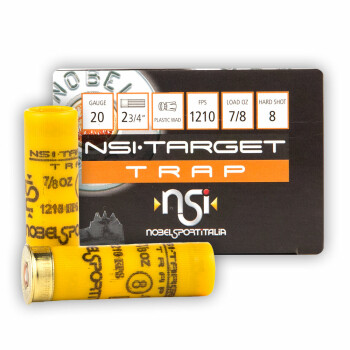 Cheap 20 Gauge Ammo For Sale - 2-3/4" 7/8 oz. #8 Shot Ammunition is Stock by NobelSport Trap - 25 Rounds