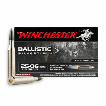 Premium 25-06 Ammo For Sale - 115 Grain Polymer Tip Ammunition in Stock by Winchester Ballistic Silvertip - 20 Rounds