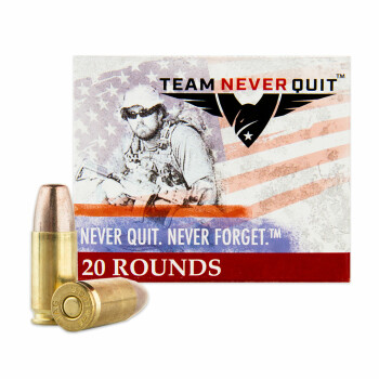 Premium 9mm Luger Ammo - Team Never Quit Frangible 100gr HP - 20 Rounds