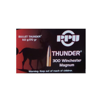 Cheap 300 Winchester Magnum Ammo For Sale - 170 Grain PSP Ammunition in Stock by Prvi Partizan Bullet Thunder - 20 Rounds