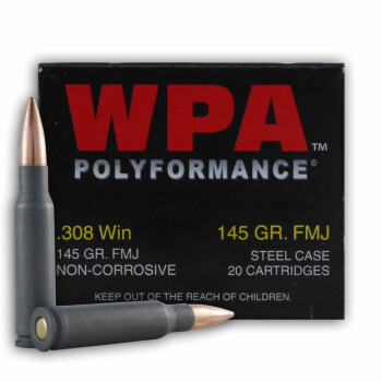 Bulk 308 Winchester 145 grain full metal jacket Wolf WPA Polyformance Ammo For Sale - 500 Rounds